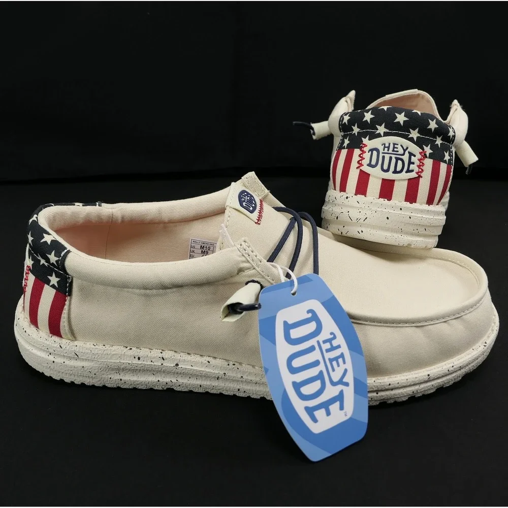 NEW Hey Dude 10M Wally Americana Patriotic Stars & Stripes Mens Loafers Shoes